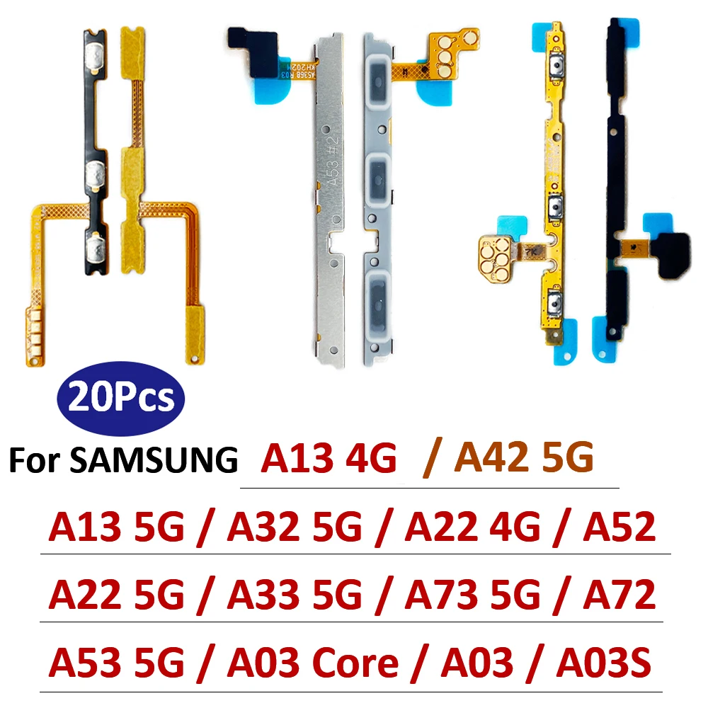 

20Pcs，Original Power on/off Volume Key Button Flex For Samsung A02 A02S A32 A52 A72 A03s A03 Core A13 A22 A33 A53 A73 4G 5G