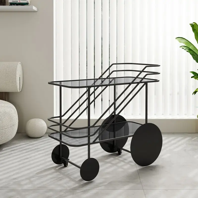 Light Luxury High-end Design Mobile Tea and Water Dining Cart Hand-pushed Gap Storage Rack Household Glass Trolley Rolling Cart