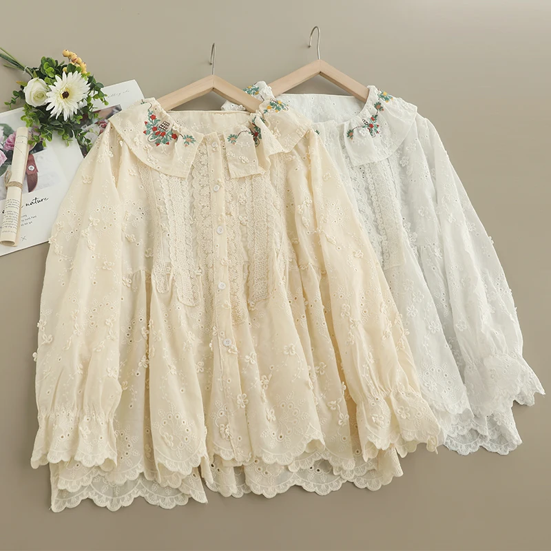 

Весенняя Милая вышитая рубашка с вырезами, женские однобортные повседневные топы с длинным рукавом YU0227-03