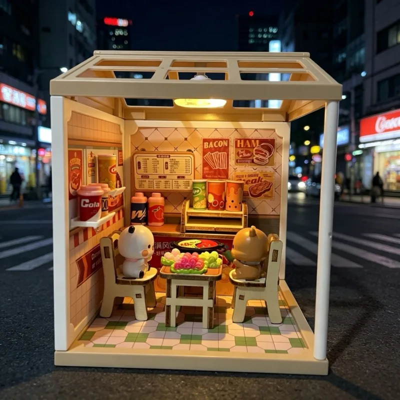 Kit di personaggi Bubu e Dudu, casa Hotpot, graziosa micro-scena femminile, decorazione da scrivania, mini ornamento per la stanza, regalo per la fidanzata