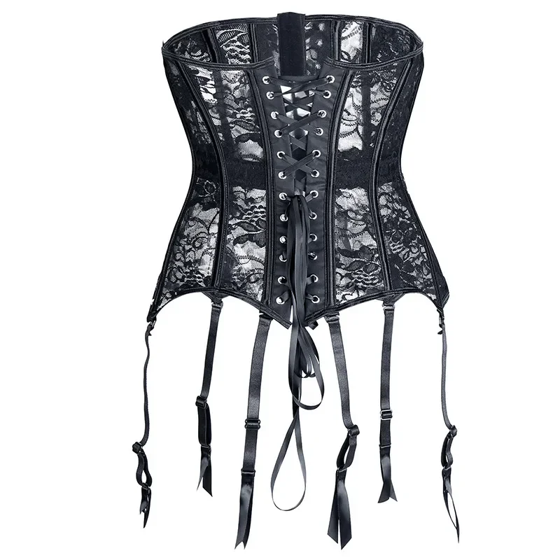 Garter Corsets Womens Black Sheer Lace Underwire Open Cup Underbust Corset