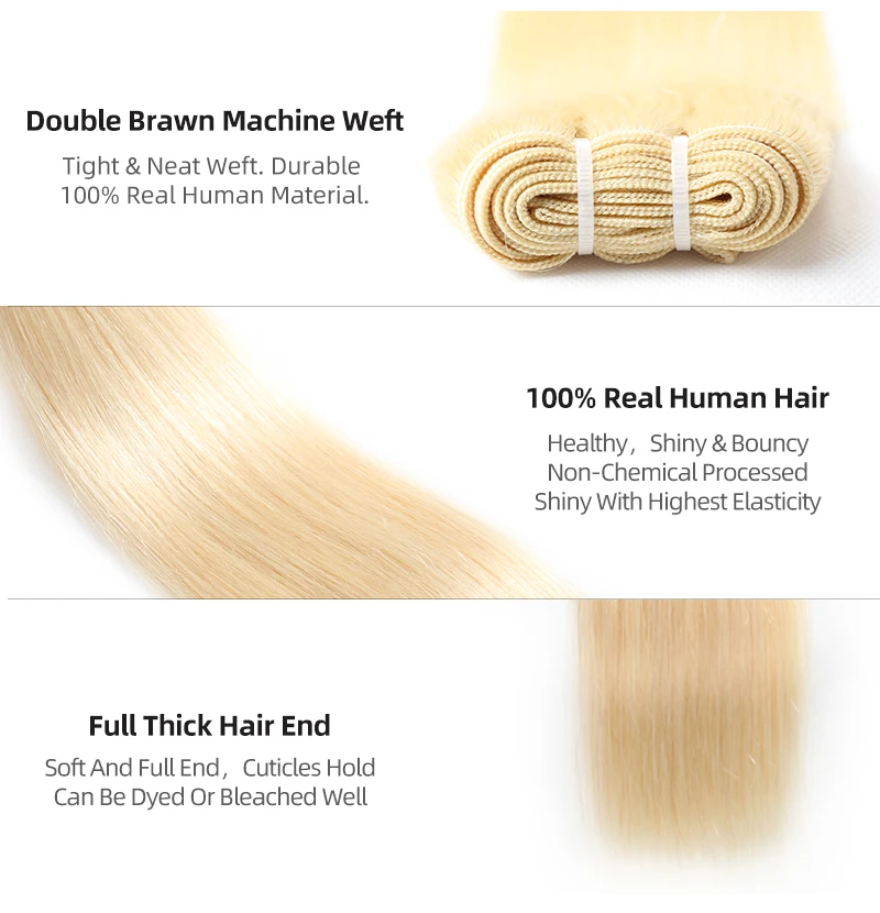 Addbeauty Straight Blonde Human Hair Bundle Unproccessed Raw Virgin Human Hair Brazilian Extension Double Drawn 613#
