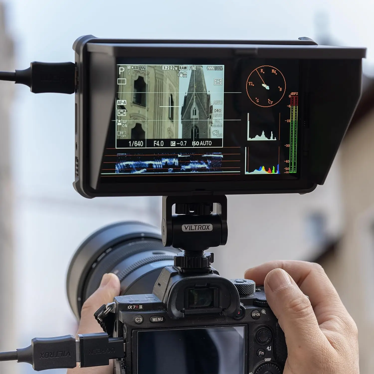 VILTROX DC-X3 2000니트 슈퍼 브라이트 주광 조건에서 시청 가능한 아나모픽 디스크위즈 4K 입력 출력 필드 카메라