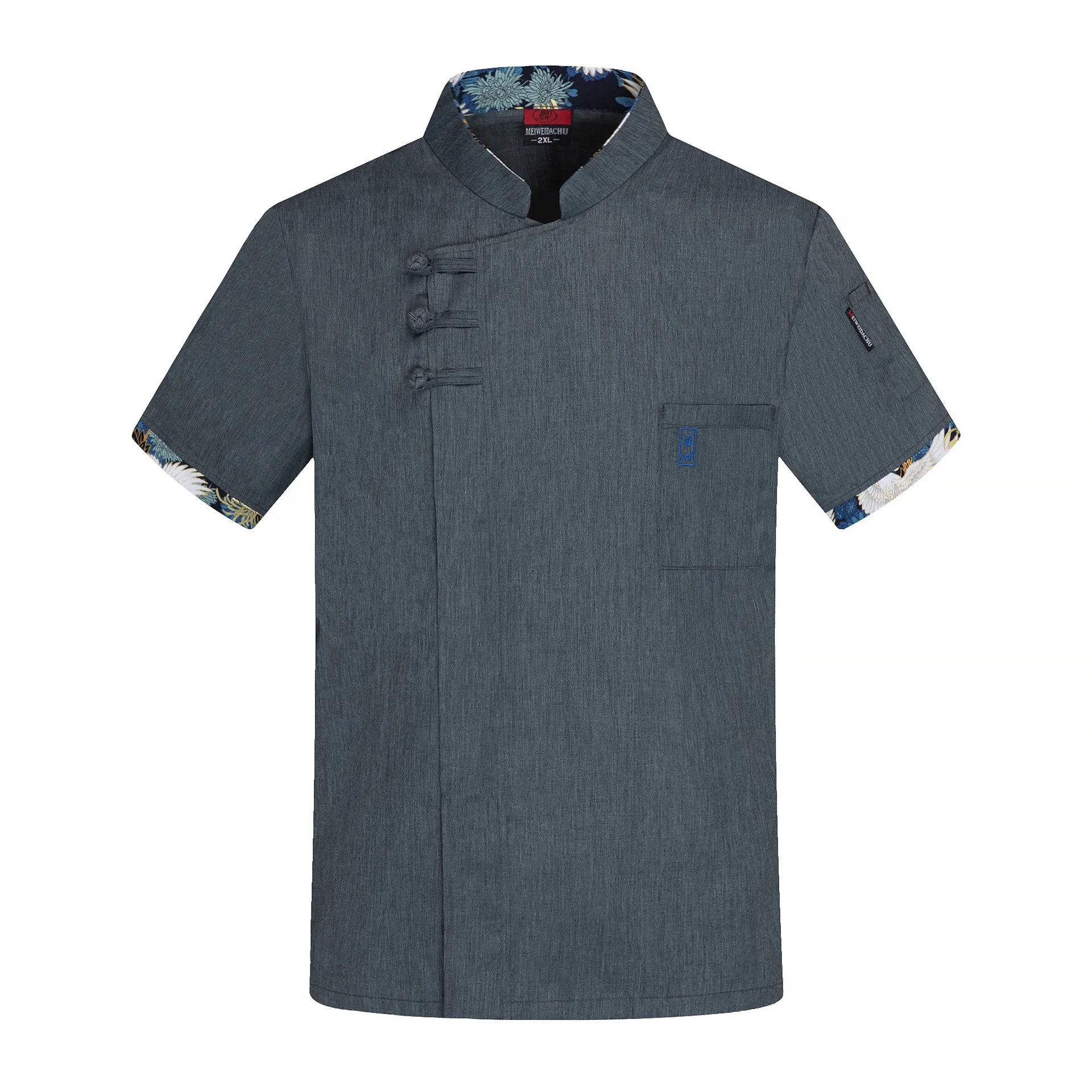 Short Sleeve Chef Uniform Men Women Stretchy Linen Kitchen Cook Jacket Waiter Shirt - Image 3