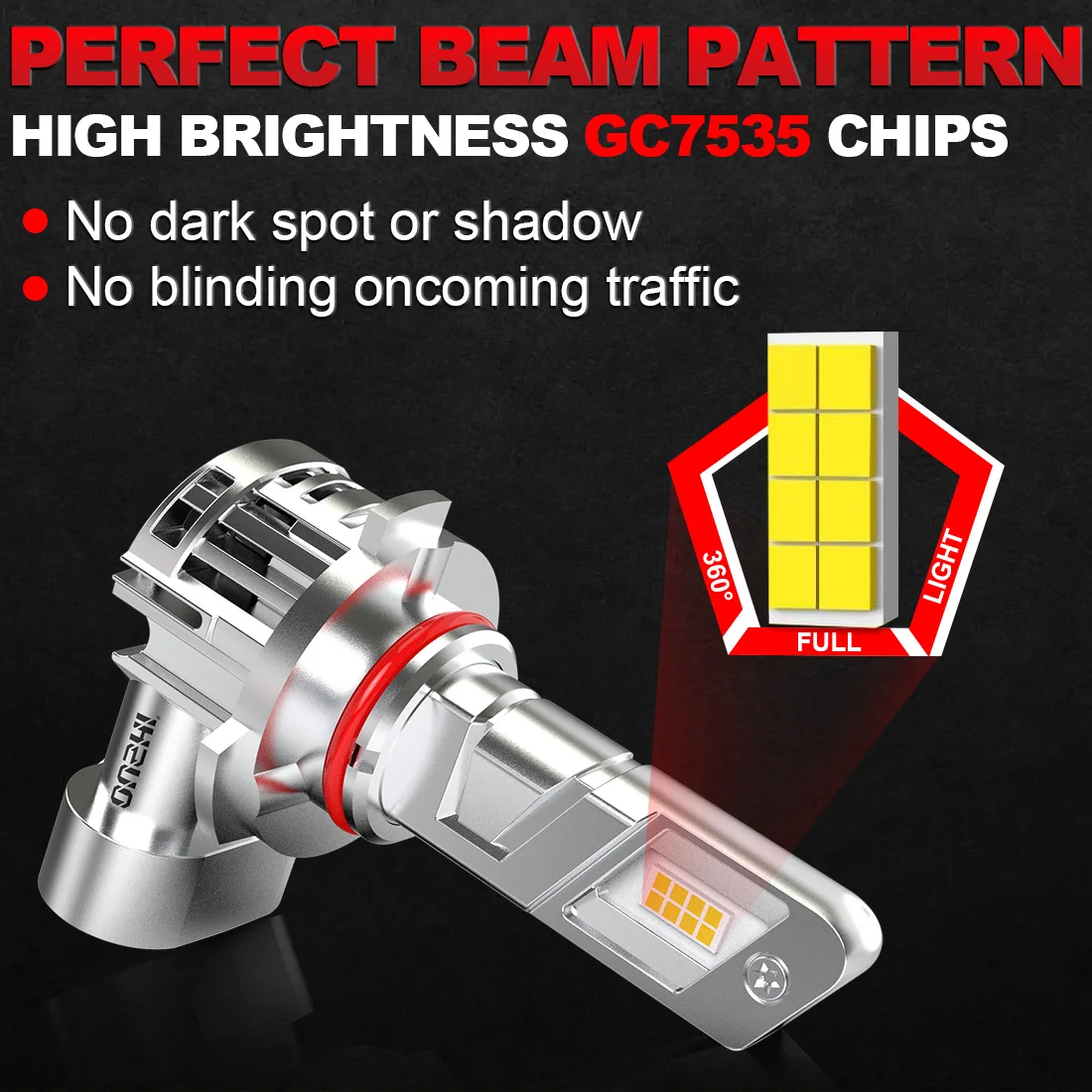 OUSHI 2개 9005 HB3 자동차 LED 헤드라이트 전구 안개등 DRL 6000K 화이트 GC-7535 칩 터보 다이오드 팬 포함 스바루 아웃백용