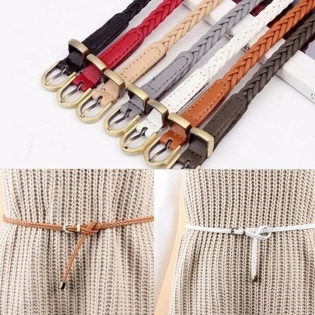 New 8 Colors Belt for Choose Casual Women Party Thin Pin Buckle Woven Braided Belt Waist Strap Waistband 2