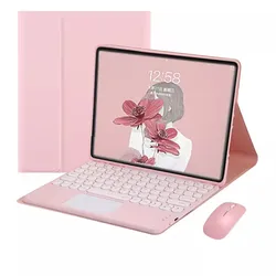 Premium Keyboard Case for 11 - inch Tablets - Wireless Bluetooth Compatibility (Pink mouse)