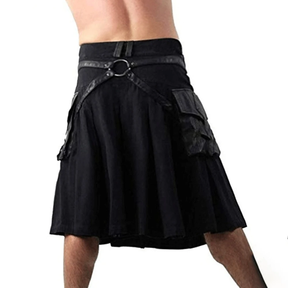Men Sexy Slit Scottish Skirt 2024 New Genderless Casual Fashion Youth Medieval Retro Steampunk Metal Buckle Placket Skirt Unisex