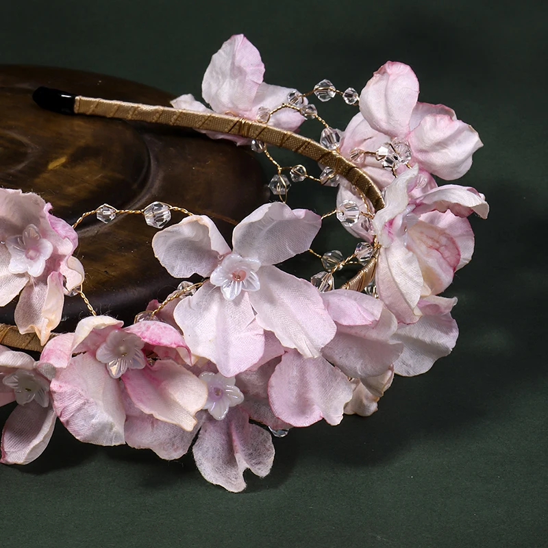 Pink Flower Wreath Hair Bands Classic Crystal Headband Wedding Hair Accessories Birthday Party Tiara Popular Headdress hair accessories bridal hair accessories