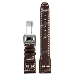 Elegant Leather Watch Strap with Folding Buckle - Premium Cowhide Bracelet - 22mm (Brown - silver)