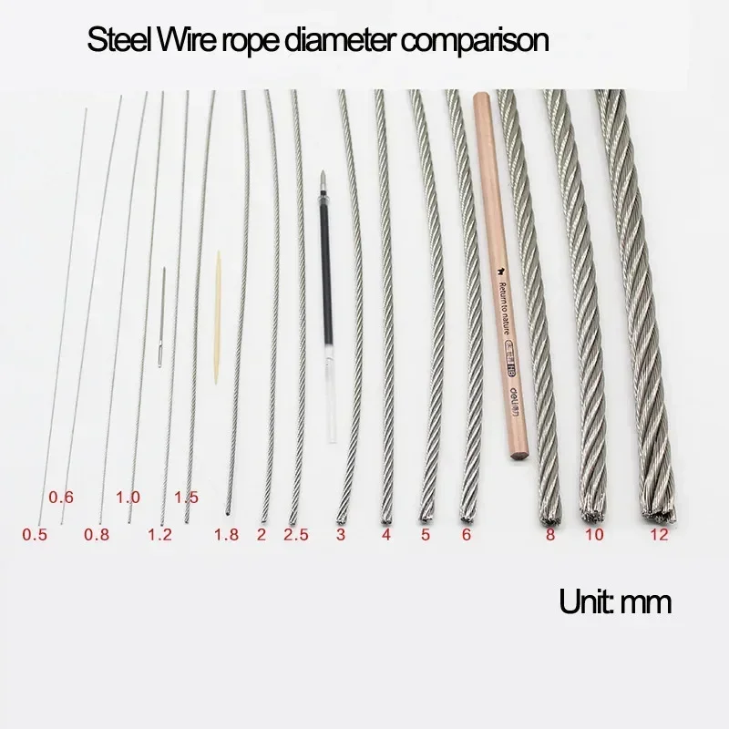 SUS 304 Stainless Steel Wire Rope Full Size Diameter 0.3~5mm Length 20~100 Meters Waterproof Soft