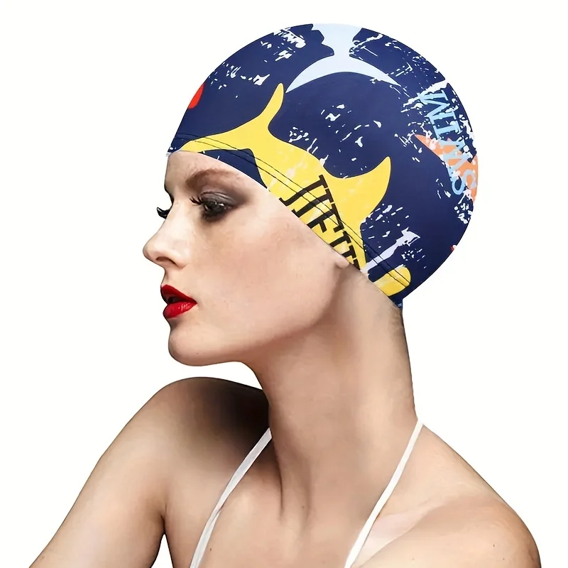 Swimming Cap Waterproof Leaf Print Ear Protection Non-Slip Design Adults Pool Beach Summer Fun