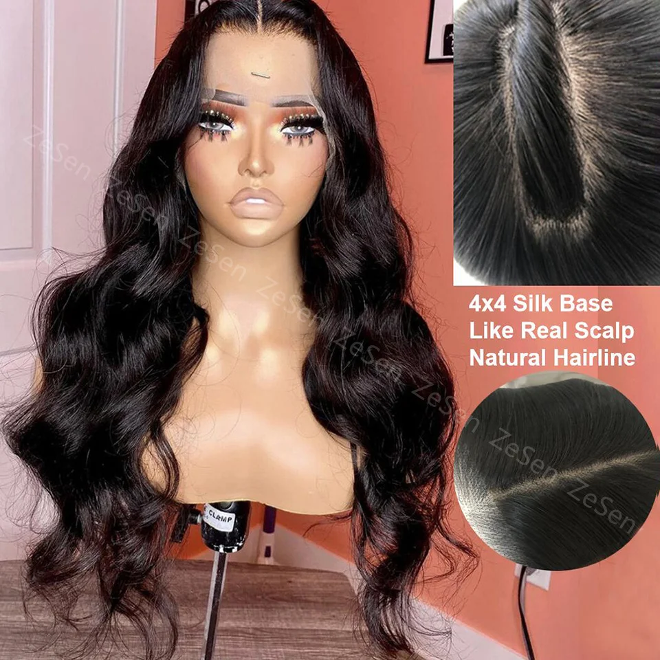 ZeSen Synthetic Silk Base Frontal Wigs for Women Body Wave Lace Front Wig High Temperature Fiber Hair Cosplay Party Daily Wear