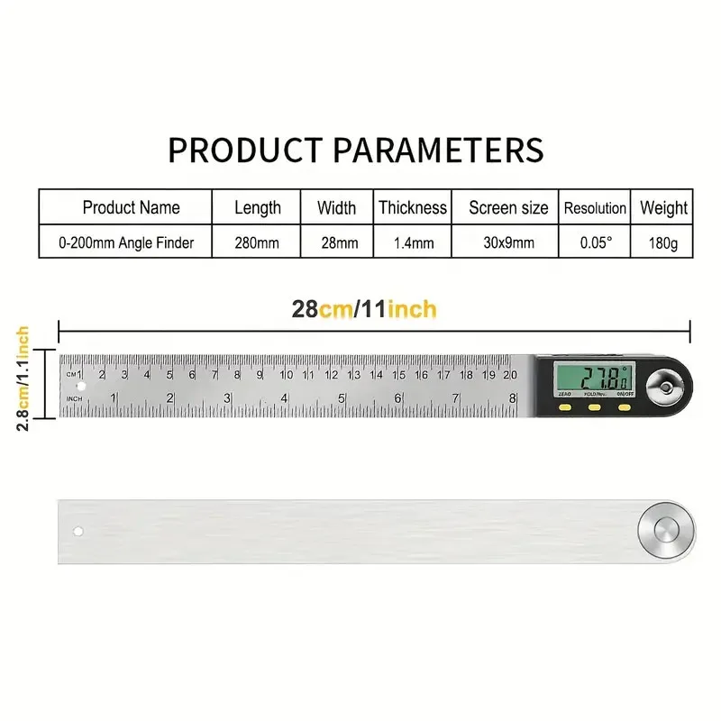 200mm Electronic Protractor Stainless Steel Digital Angle Ruler Inclinometer Angle Finder Digital Angle Gauge Measuring Ruler 4