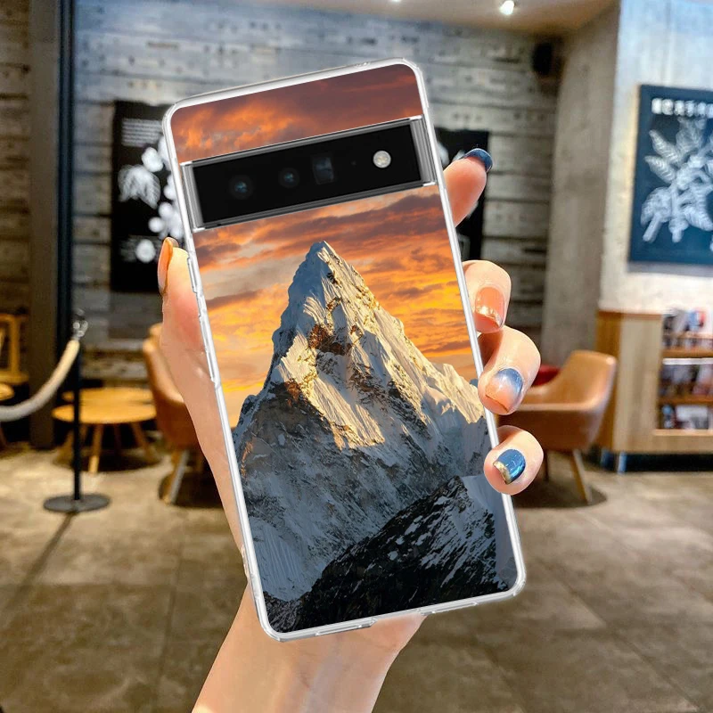 Clear Soft TPU Phone Case with Mountain Peaks Landscape Design