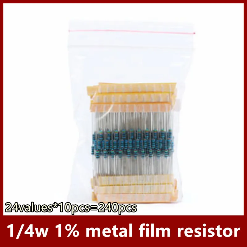 

24values*10pcs=240pcs 1/4w 1% metal film resistor 4.7K~68K sample Kit