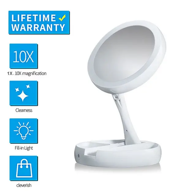 Miroir de vanité grossissant 1X 10x avec LED éclairé, Flexible et pliable, miroir de maquillage de bureau, éclairage, lampe de maquillage pour Dressing 6
