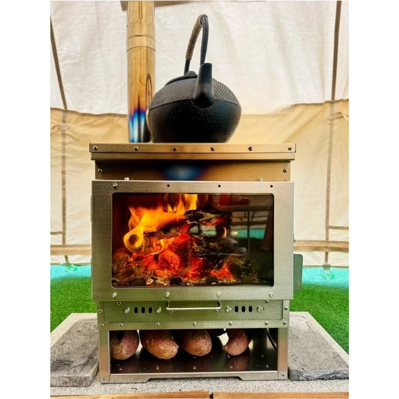 เตาผิงไม้สำหรับให้ความร้อนในเต็นท์กลางแจ้ง พร้อมหน้าต่างกระจกขนาดใหญ่ ทำจากสแตนเลส สำหรับการเผาไหม้แบบย่อยสลายที่สอง 1
