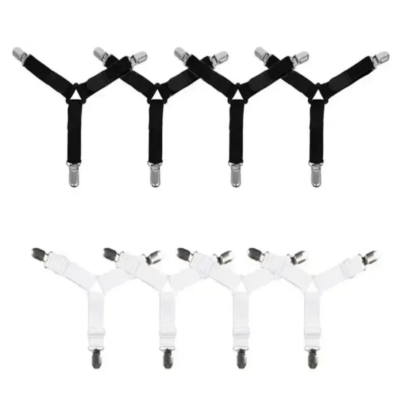 Triangle Bed Sheet Clips Adjustable Fitted Sheet Suspenders & Mattress Grippers for Secure Hold bed sheet clips