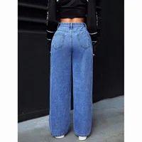 Jeans pour femmes tendance, couleur unie, taille haute, jambes larges, décontractés, avec poches latérales, parfaits pour le streetwear quotidien 6