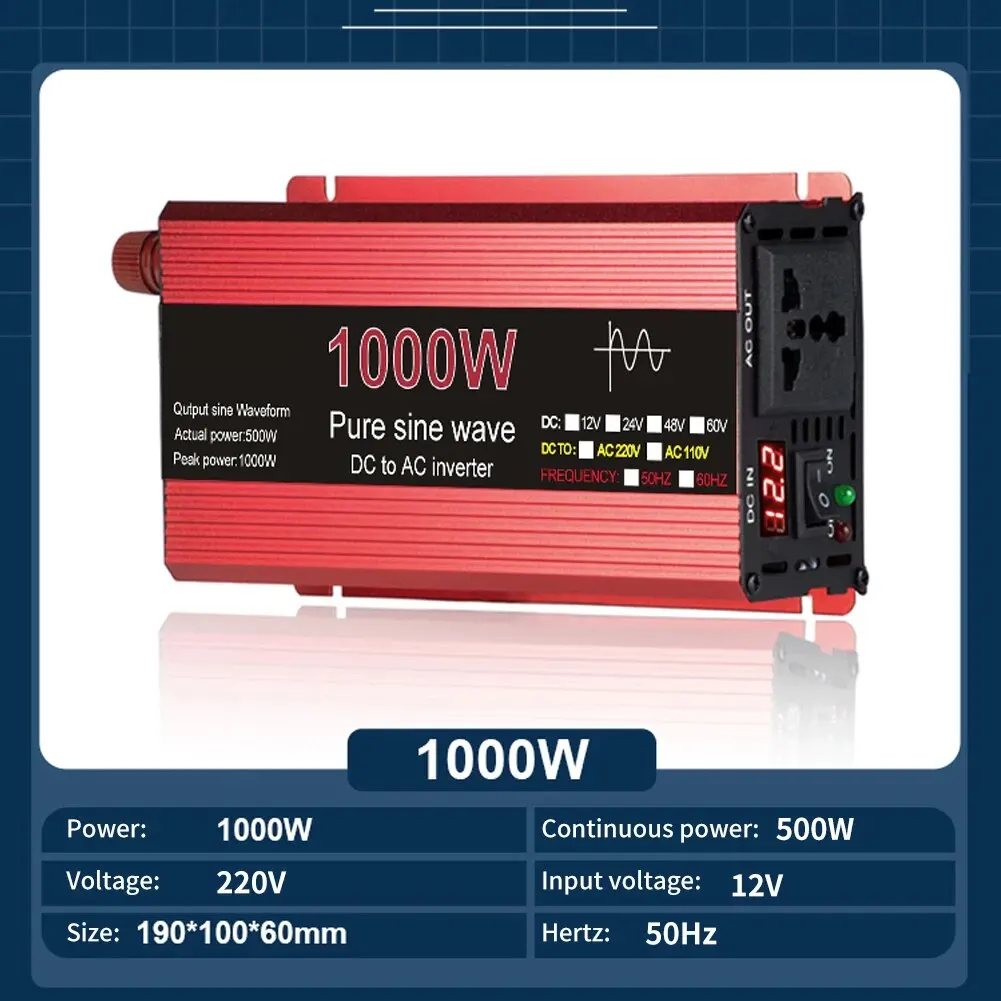 Pure Sine Wave Solar Inverter DC 12V/24V To AC 110V/220V 1000W 1600W 2000W 2200W Portable Power Bank Converter
