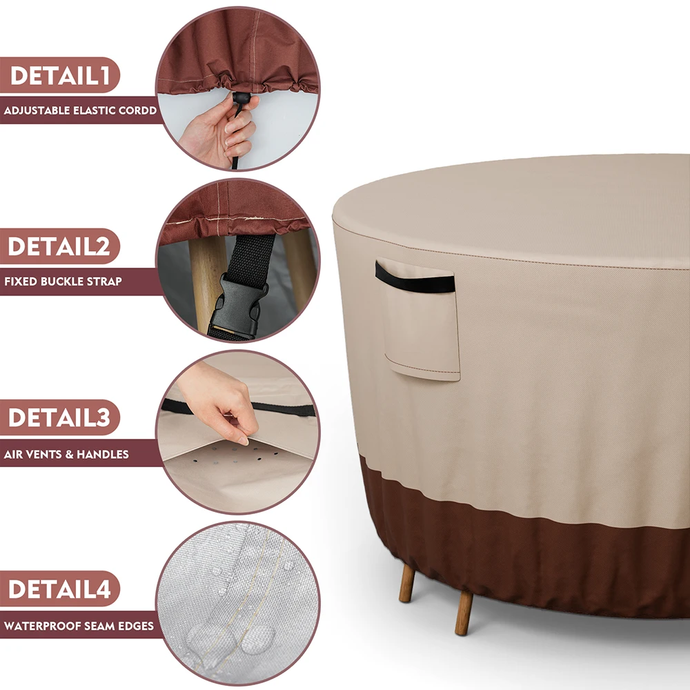 Outdoor Round Table Cover Waterproof Oxford 600D Heavy Garden Furniture Chair Set Dust Covers Protection Patio Large Furniture