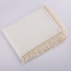 Cotton Muslin Tassel Swaddle Blanket for Newborns - Infant Sleeping Quilt & Bed Cover (White)