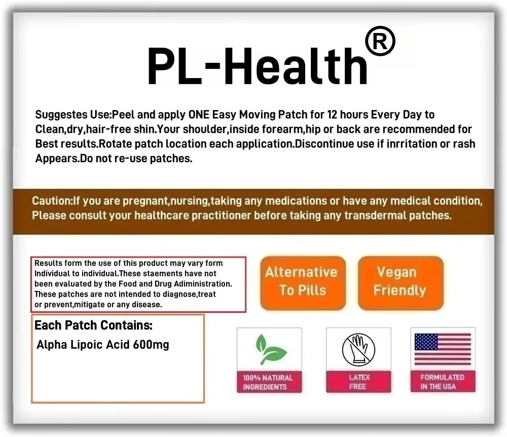 30 Patches Alpha Lipoic Acid Transdermal Patches- Potent Antioxidant for Neuropathy and Cardiovascular Health