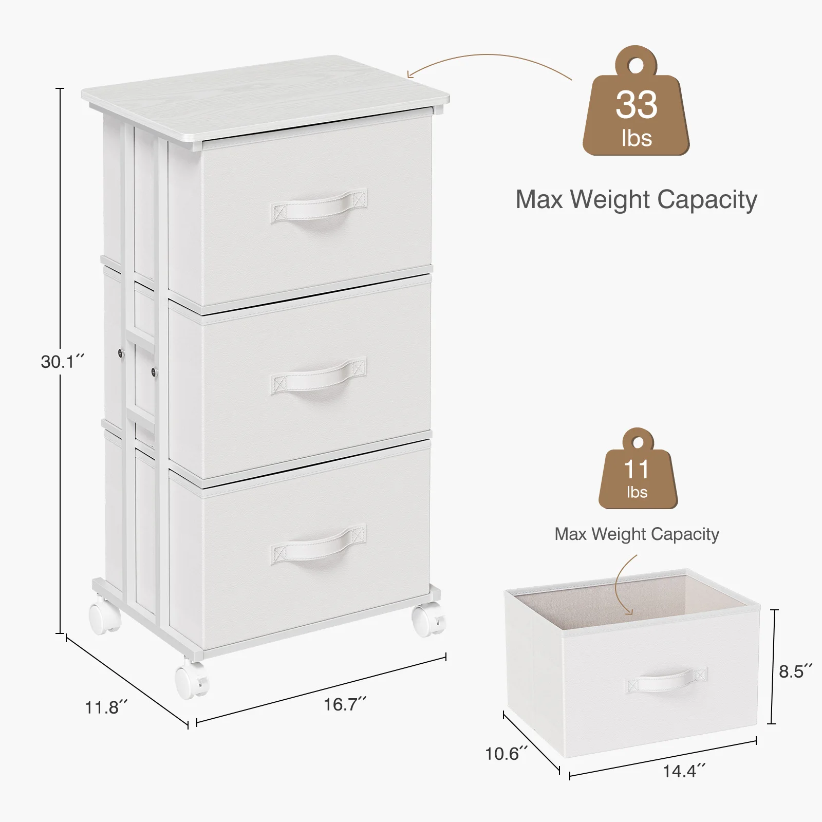 MCQ Movable Roller Cabinet With 3 Foldable Fabric Drawers Wooden Top Dresser Tables With Steel Structure Display Of Furniture