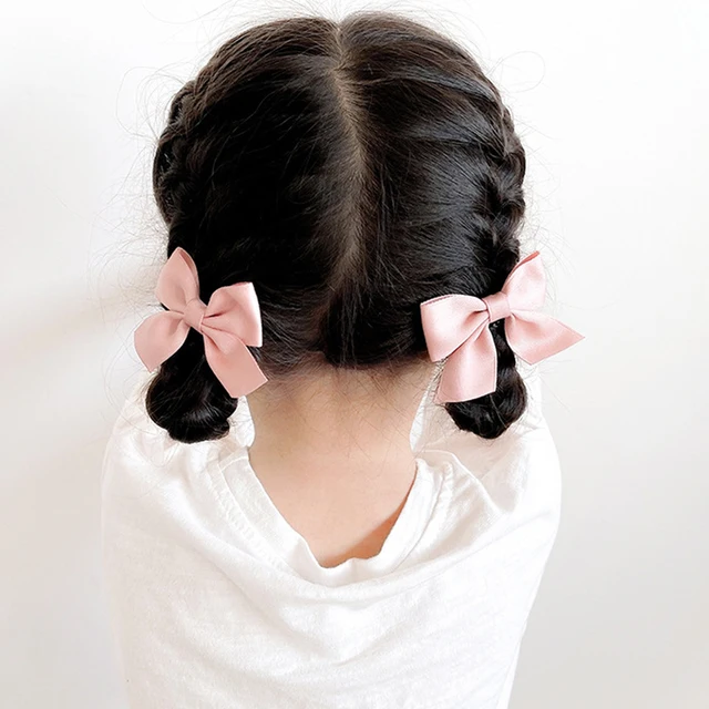 2pcs/Set Children Ribbon Bowknot Hair Clips Non Slip Alligator Barrettes Toddler Girls Sides Bangs Hairpins Cute Daily Headwear