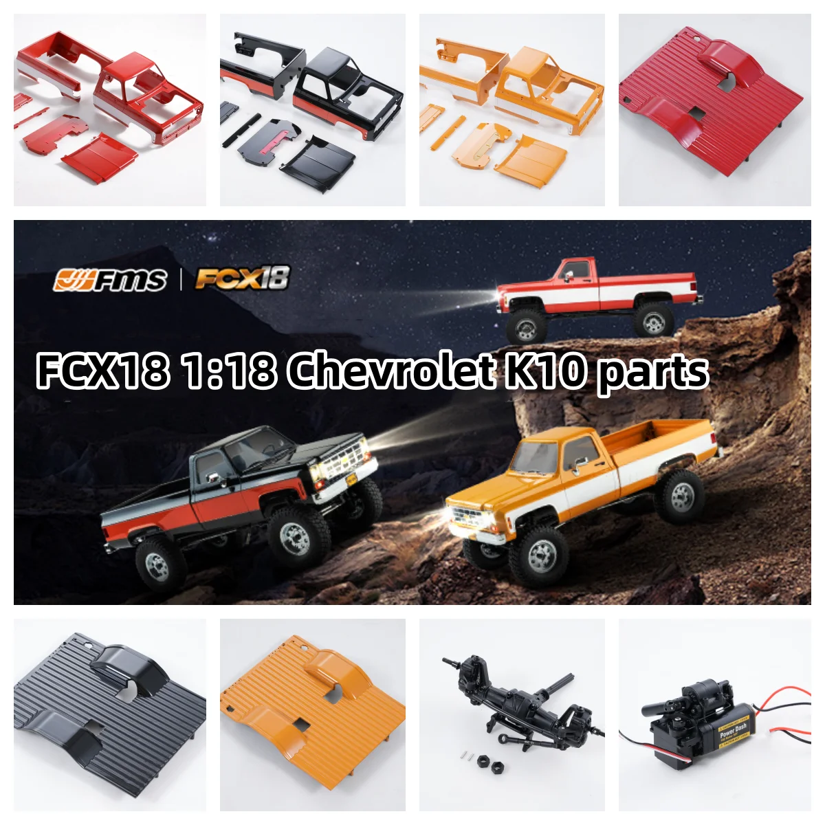 FMS 1:18 RC Car Parts - Front & Rear Light Cup Set For Chevrolet K10 Model (Part C2111) - View #6
