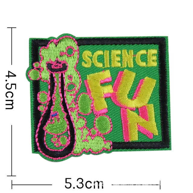 2Pcs School Fun Science Patch Embroidery Badge Hole Repair Fabric Applique Embroidered Breaker Flask Scientist Laboratory DIY