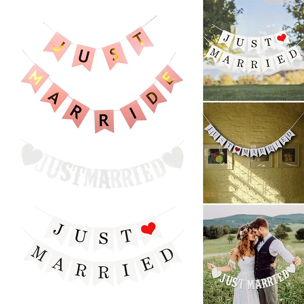 Just Married Car Decorations, JUST MARRIED Banner Wedding Bunting, Mr and  Mrs