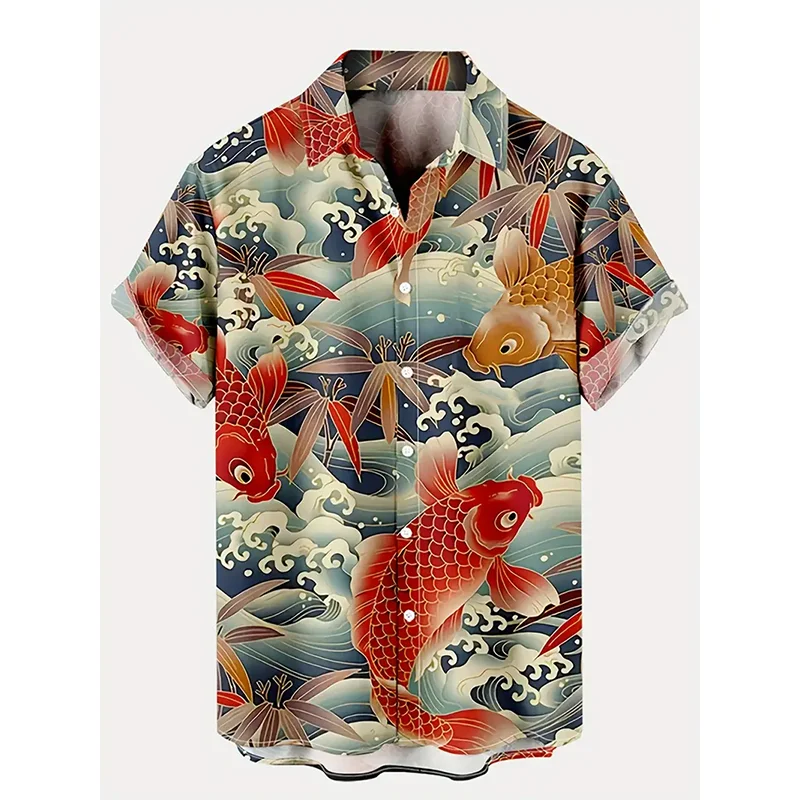 

Summer Koi Fish Tiger 3D Print Hawaiian Beach Shirts Men Women Casual Fashion Streetwear Short Sleeve Shirt Blouse Man Clothing