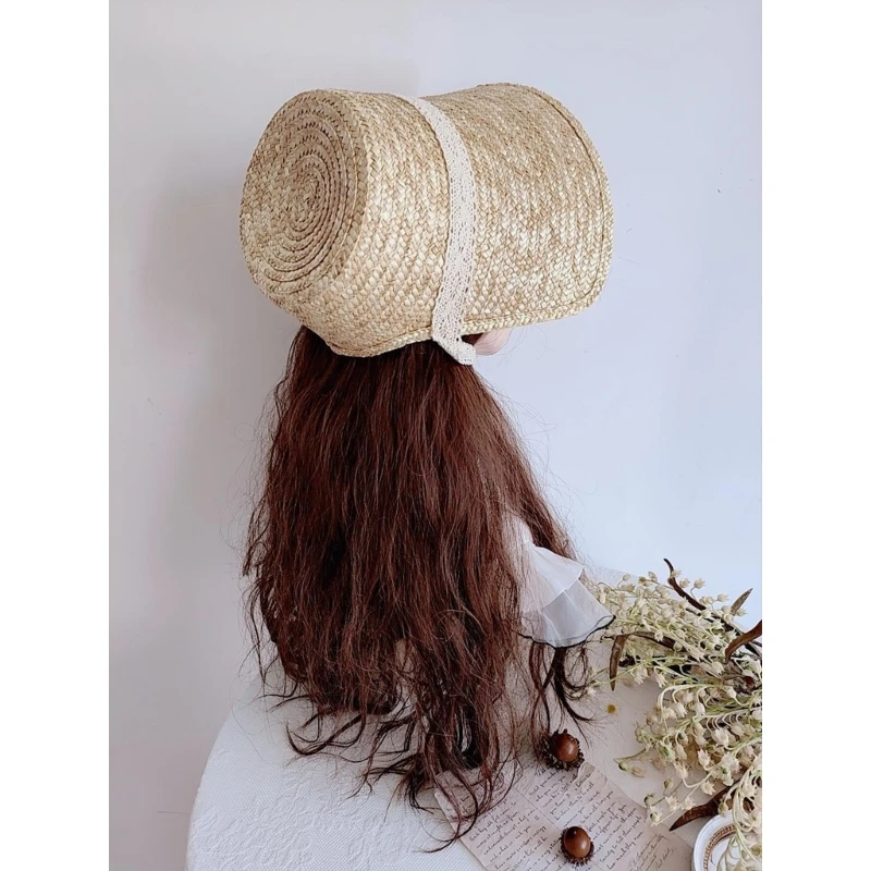 Frauen Französisch Stil Strohhut mit Schnürung Hals riemen Sonnen kappe japanische Lolita Mädchen süße Tee Party Strand Sonnenschutz Hut Foto Requisiten – Detail 5