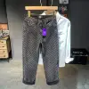 Glenchec Pattern Printed Jeans For Men Loosen Fit Mid Rise Wide Leg Casual Trousers Male 3