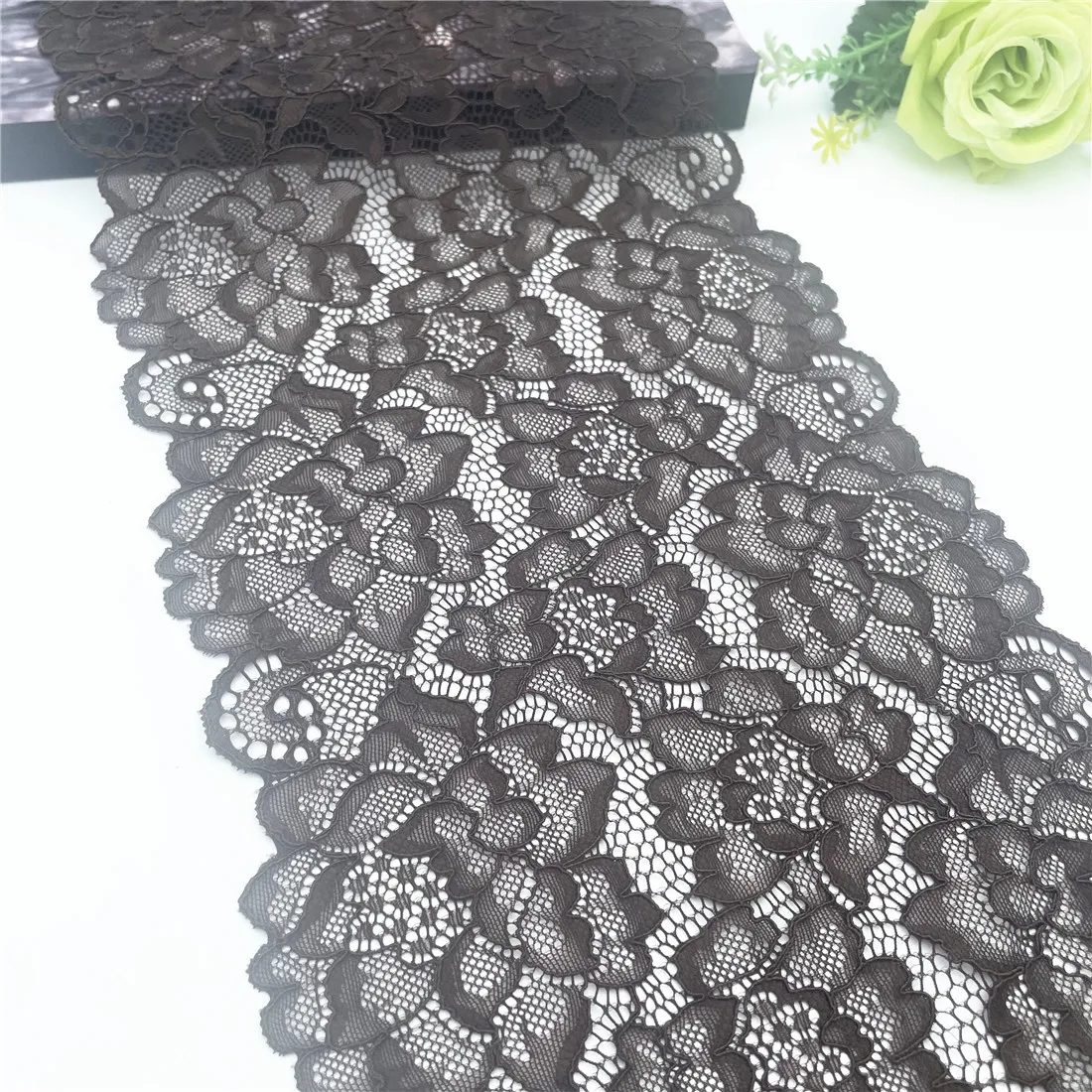 3M/lot Width 7 7/8 inch 20cm Dark Brown Elastic Lace Trim 1