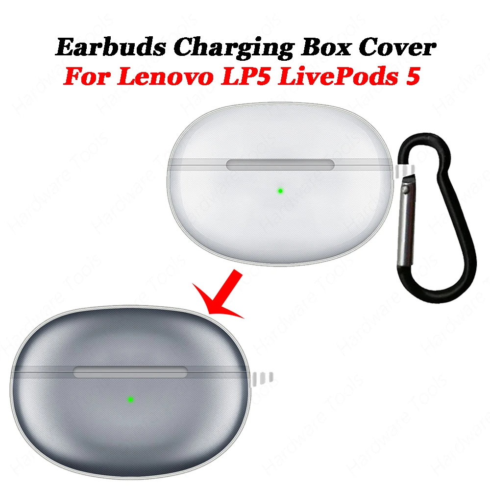 Мягкий чехол из ТПУ для Lenovo LP5 LivePods 5, беспроводные Bluetooth-наушники с зарядным карабином, прозрачный защитный чехол