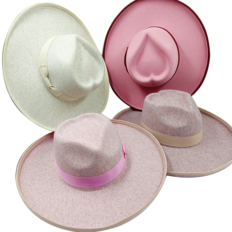 10cm Liebes hut Fedora neue Rose rot Großhandel Fedora erhöhte Krempe monochrom neue Jazz Hut Winter breite Krempe Hut Sombrero Mujer – Detail 21