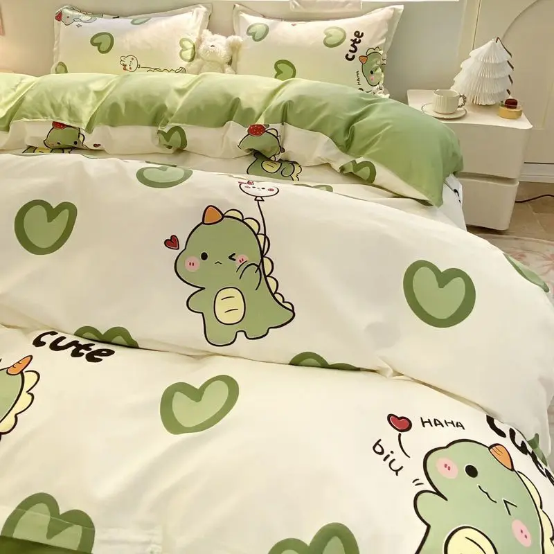 귀여운 곰 침구 세트, 여아 남아/아동용 싱글 더블 사이즈 플랫 시트, 이불 커버, 베개 커버, 침대 시트, 화이트/블루, 가정용 섬유