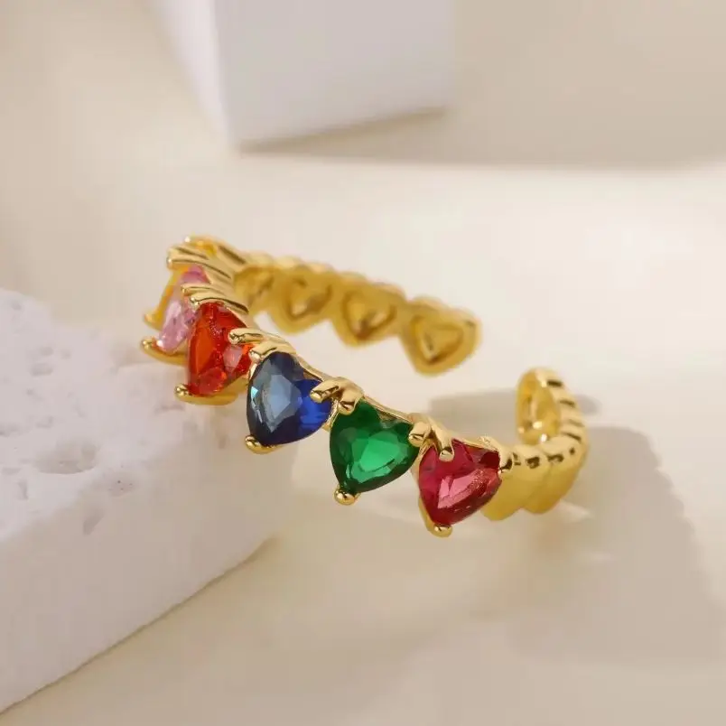 Zircon Heart Rings 18K Gold Plated Stainless Steel For Women