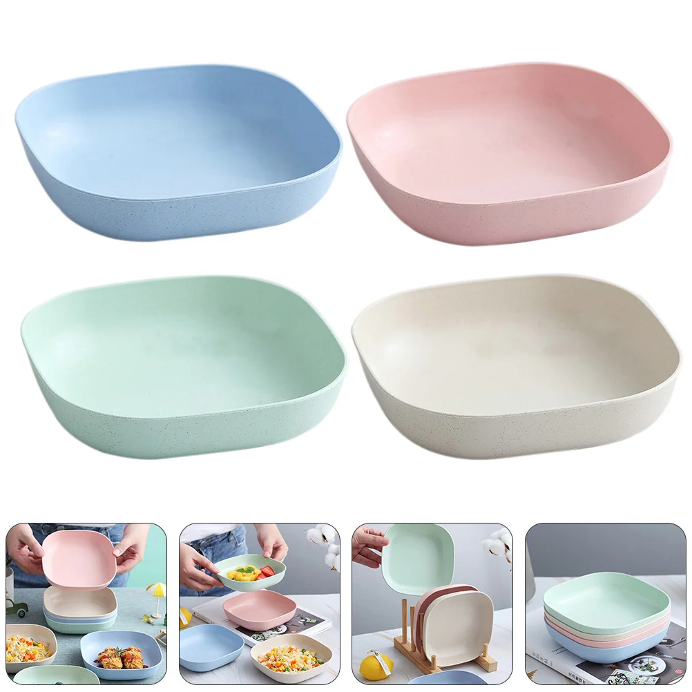

8pcs Reusable Dessert Plates Square Unbreakable Dishes Multicolor Dishwasher Microwave Safe