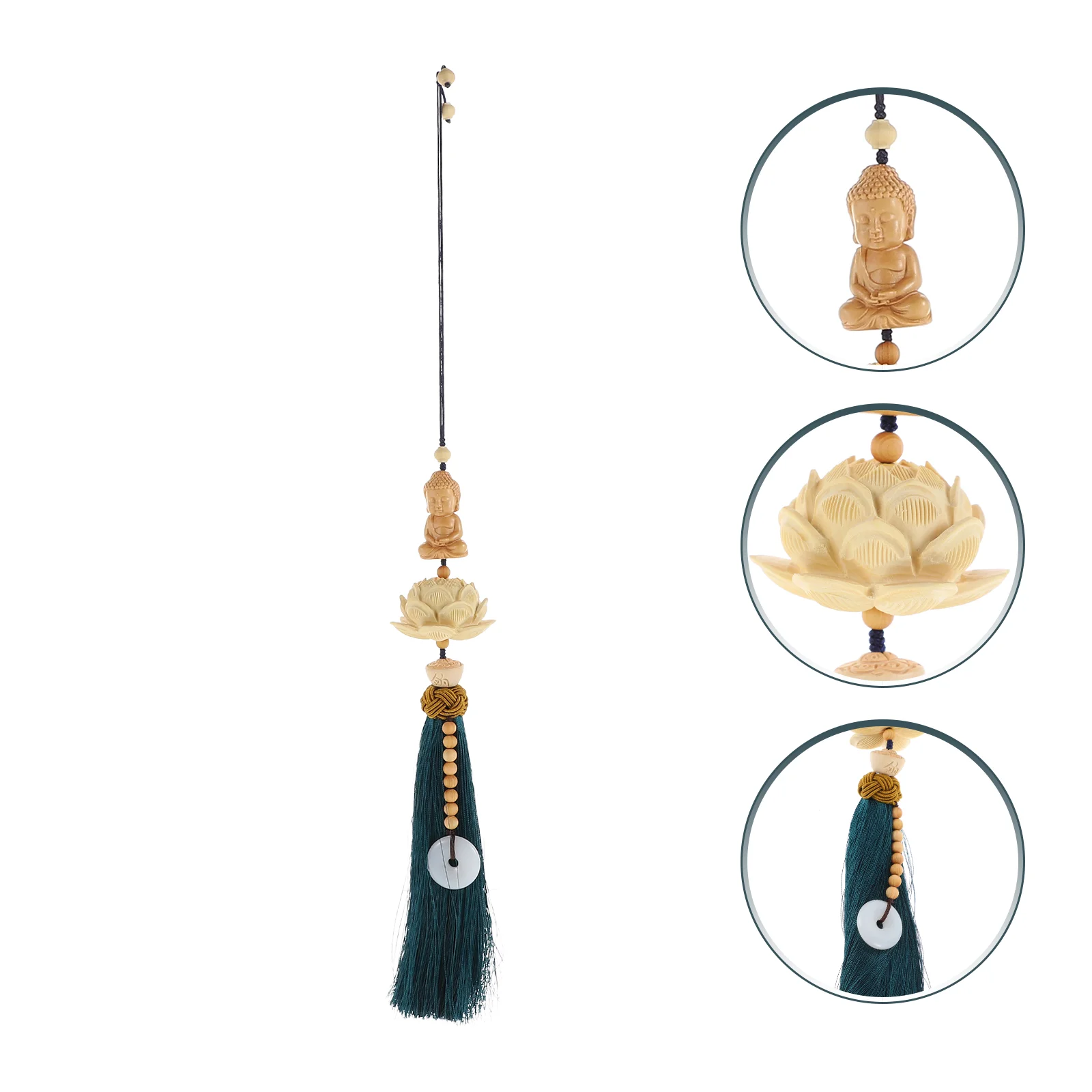 

Pendant Car Hanging Buddha Lotus Design Adornment Accessories Decor Exquisite Wooden Chain Creative