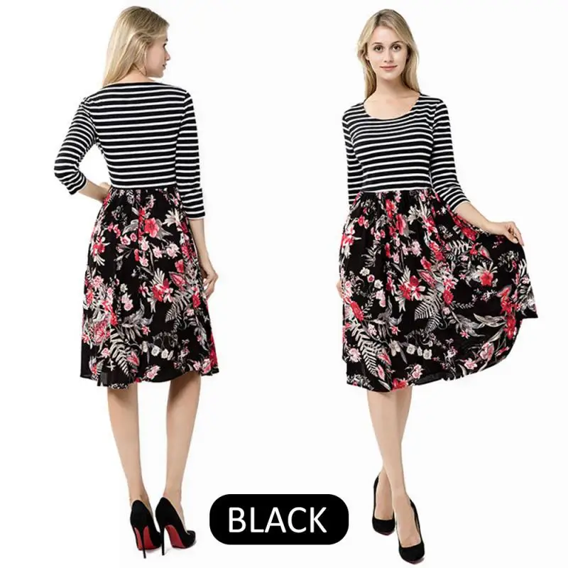 Women's Dresses Printed V-neck Long-sleeved Cotton Printed A-line Skirt Stitching Belt Skirt Spring And Summer Female Dress tennis skirt outfits