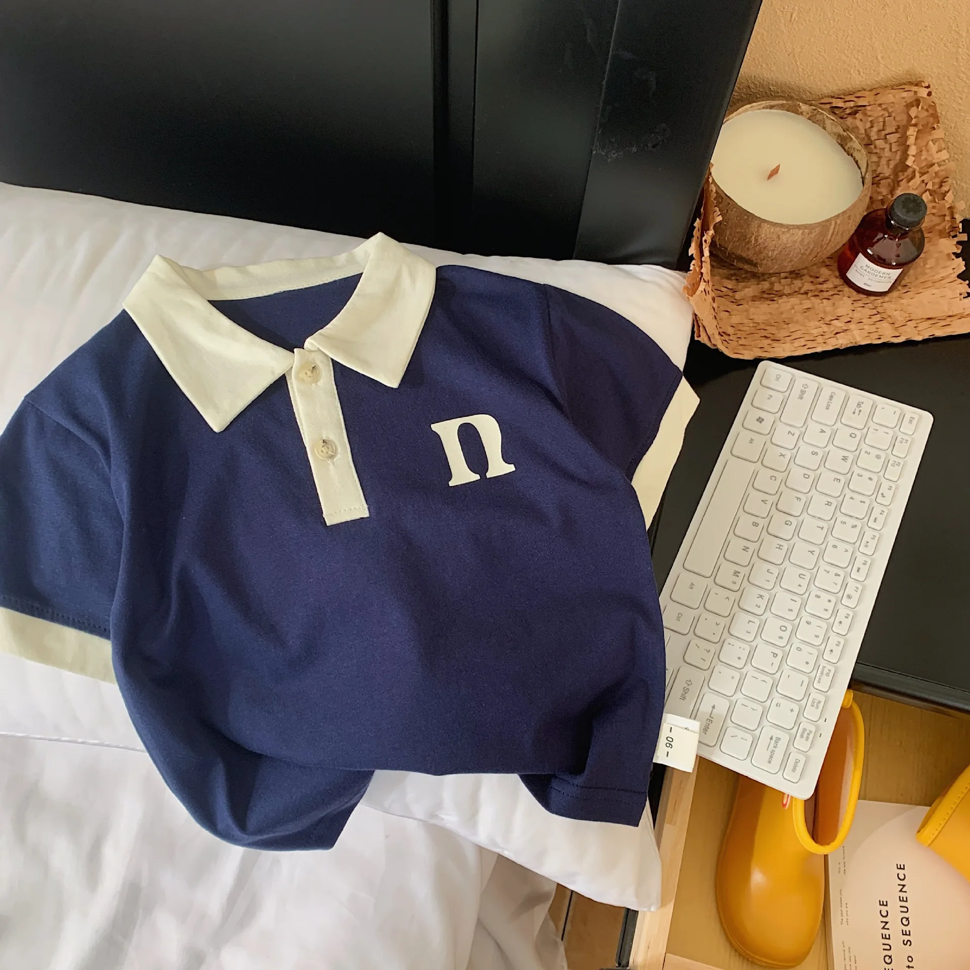 

Children's T-shirt 2023 Summer Boys' Printed N-Letter Short-Sleeved Polo Shirt Lapel Casual T-shirt Polo Shirt Boys Shirts