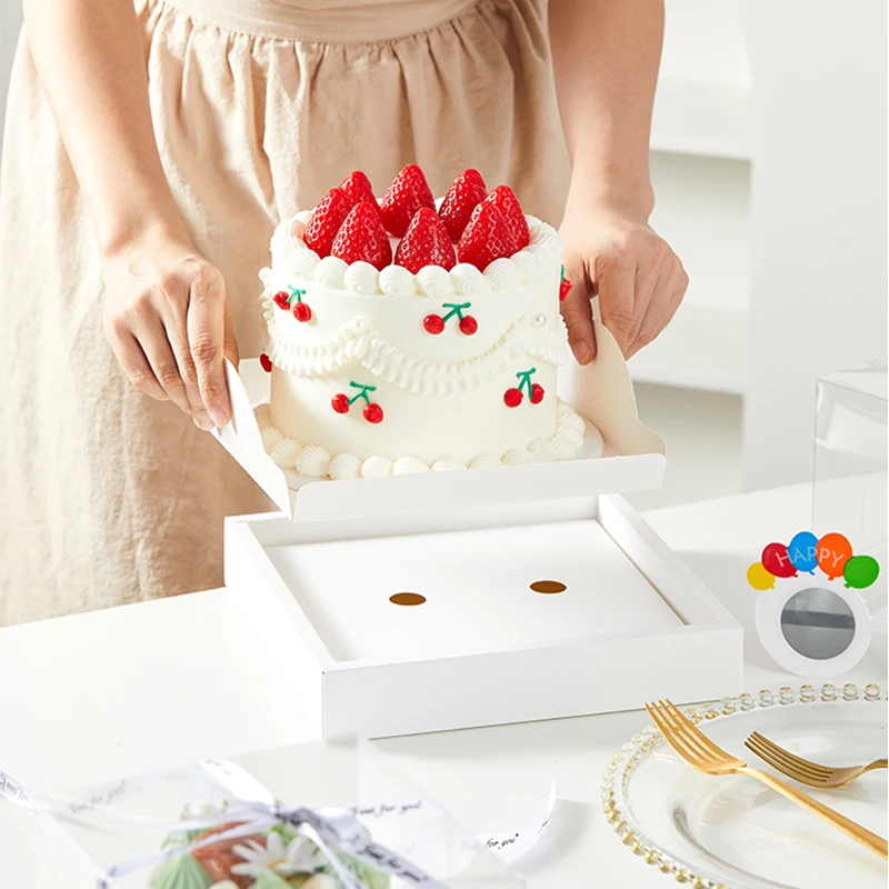 5/10 Pcs Square Transparent Cake Box 4/6 Inch – Clear PVC and White Cardboard Dessert C... - SKU TCB00943 - UGI Packaging