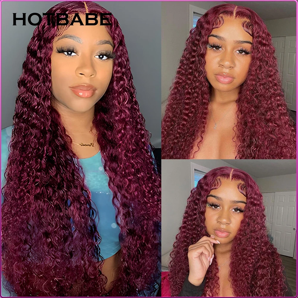 350 Density 99J Burgundy Water Wave 13x6 HD Lace Frontal Wig Glueless Preplucked Human Hair Wigs For Women 5x5 Lace Closure Wig