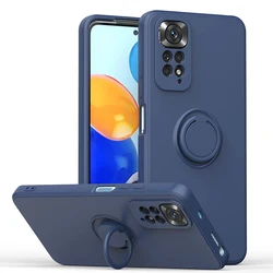 Premium Liquid Silicone Ring Holder Shockproof Phone Case - Soft Back Cover for Redmi Note10Pro 4G (Blue)