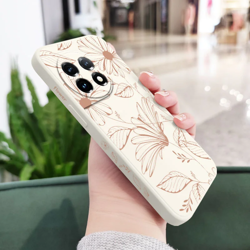 Line Pink Flower Liquid Silicone Phone Case