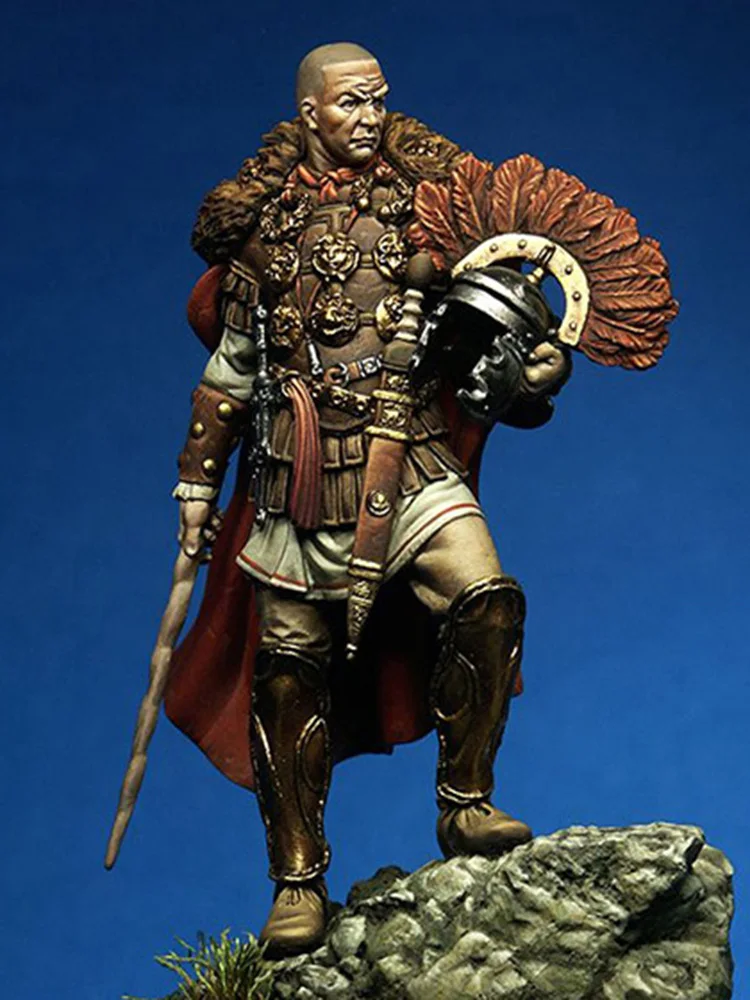 Unmontierter 1/24 75mm antiker Krieger mit Fahne, Harzfigur, Miniaturmodellbausatz, unbemalt